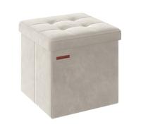 SONGMICS Tabouret de Rangement, Petit Pouf Pliable, 38 x 38 cm, Repose-Pieds Cubique avec Rangement, Charge jusqu'à 300 kg, pour Salon, Chambre, Dortoir, Blanc Crème LSF227W01
