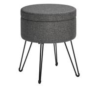 SONGMICS Tabouret de Rangement, Siège Rond, Pouf, Repose-Pieds, Volume de 13,4L, Pieds en Métal, Rembourré, Gris Foncé LOM002G02