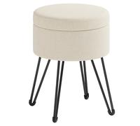 SONGMICS Tabouret de Rangement, Siège Rond, Tabouret de Coiffeuse, Pouf, Repose-Pieds, 39 x 44,1 (⌀ x H), 4 Pieds en Métal, pour Coins Beauté, Salon, Chambre, Blanc Crème LOM002W01