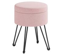 SONGMICS Tabouret de Rangement, Siège Rond, Tabouret de Coiffeuse, Pouf, Repose-Pieds, 39 x 44,1 (⌀ x H), 4 Pieds en Métal, pour Coins Beauté, Salon, Chambre, Rose Bonbon LOM002R01
