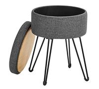 SONGMICS Tabouret de Rangement, Siège Rond, Tabouret de Coiffeuse, Pouf, Repose-Pieds, Volume de 9,4L, Pieds en Métal, Siège Rembourré, Gris Foncé LOM002G01