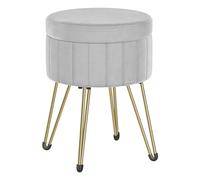 SONGMICS Tabouret Rangement, Siège Rond, Tabouret Coiffeuse, Pouf en Velours, Repose-pieds, 39 x 44,4 cm (Diamètre x H), 4 Pieds en Métal, pour Coins Beauté, Salon, Chambre, Gris Tourterelle LOM003G02