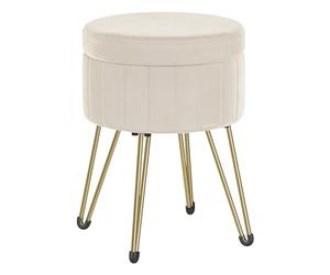 SONGMICS Tabouret Rangement, Siège Rond, Tabouret Coiffeuse, Pouf en Velours, Repose-Pieds, 39 x 44,4 cm (Diamètre x H), 4 Pieds en Métal, pour Coins Beauté, Salon, Chambre, Blanc Crème LOM003W01
