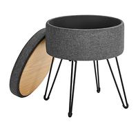 SONGMICS Tabouret rond LOM002G02 avec espace de rangement, boîte de rangement avec couvercle, 13,4 L, repose-pieds, pieds en métal, siège rembourré, pour salon, chambre à coucher, gris foncé