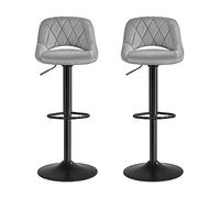 SONGMICS Tabourets de bar, Lot de 2 chaises haute, Sièges pour cuisine, avec structure métal, revêtement velours, repose-pieds, hauteur réglable, facile à assembler, rétro, Gris clair LJB072G02