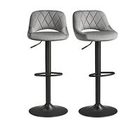 SONGMICS Tabourets de Bar, Lot de 2 Chaises Hautes, Sièges pour Cuisine, Revêtement Velours, Repose-pieds, Strucutre en Métal, Hauteur Réglable, Pivotant, Gris Foncé LJB072G01