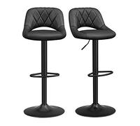 SONGMICS Tabourets de Bar, Lot de 2 Chaises Hautes, Sièges pour Cuisine, Revêtement Velours, Repose-pieds, Strucutre en Métal, Hauteur Réglable, Pivotant, Noir LJB072B01