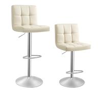 SONGMICS Tabourets de Bar, Lot de 2, Réglables en Hauteur, Surface en PU, Siège Pivotant à 360°, Chaise de Cuisine, Dossier, Repose-Pieds, Salle à Manger, en Acier, Beige Sable LJB064K03