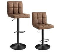 SONGMICS Tabourets de Bar, Lot de 2, Réglables en Hauteur, Surface en PU, Siège Pivotant à 360°, Chaise de Cuisine, Dossier, Repose-Pieds, Salle à Manger, en Acier, Marron Noisette LJB064K02