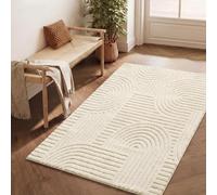 SONGMICS Tapis de Salon Géométrique à Relief 3D, Polyester et Caoutchouc TPR, Lavable en Machine, Dos Antidérapant, 170 x 120 x 1 cm, Blanc Crème, pour Chambre, Entrée, Collection Hila TAR132WZ02