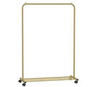 SONGMICS UHSR025A01 Portant à vêtements avec roulettes, pour suspendre les vêtements, 25,4 mm, avec étagère de rangement en maille dense, capacité de charge de 50 kg, 2 freins, doré