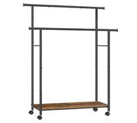 SONGMICS UHSR152B01 Portant à vêtements avec roulettes, porte-vêtements à double tringle pour suspendre les vêtements, 98,8 cm, charge jusqu'à 100 kg, pour chambre à coucher, placard, marron rustique