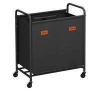 SONGMICS URLS210B01 Panier à linge portable avec roulettes, trieur à linge à 2 sections, capacité de 100 L, chariot à linge portable avec 5 étiquettes, pour buanderie, chambre à coucher, salle de
