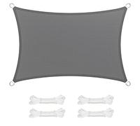 SONGMICS Voile d’Ombrage 2 x 3 m, Protection Solaire en Tissu HDPE, Respirant, Perméable à l’Eau, pour Terrasse, Jardin, Balcon, Camping, Rectangulaire, Concave, Cordes de 2 m, Gris Anthracite GSS23GY