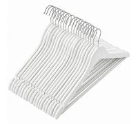 SONGMICSHOME Cintres en bois, lot de 10, encoches antidérapantes, crochet pivotant à 360°, pour costumes, chemises, blanc et argent