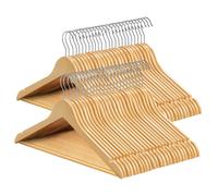 SONGMICSHOME Cintres en bois, lot de 50, cintres en bois massif, encoches, antidérapants, crochet rotatif à 360°, pour costumes et chemises, couleur bois-argenté