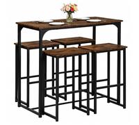 Songvas Table a Manger avec 4 Chaises, Ensemble 5 pièces pour Salle à Manger Cuisine, Table Balcon de 100 x 50 x 90 cm, Chaises de 40 x 30 x 65 cm, Cadre en Acier, Noir Mat + Veine Bois Rétro