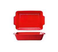 SONGYL-20249 Plat à cocotte Bol de cuisson for fromage et riz, rôtissoire domestique en céramique, grande, four à micro-ondes rectangulaire Double oreille Plaques de four(Red)