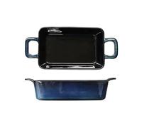 SONGYL-20249 Plat à cocotte Plaque de cuisson en céramique à Double oreille 600ML, Vintage, changement four, Restaurant, assiette légumes domestique, du fromage, riz Plaques de four(Blue)