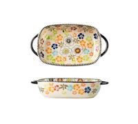 SONGYL-20249 Plat à cocotte Plats de cuisson ménagers grande capacité, haute température, vaisselle Vintage sous glaçure, assiette profonde avec poignée Plaques de four(19.6cm)