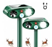 Sonic Fortress Pro Lot de 2 répulsifs solaires à ultrasons pour animaux avec détecteur de mouvement et lampe de poche, rechargeable par USB, répulsif pour chat, écureuil, lapin hors du jardin
