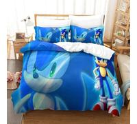 Sonic Housse De Couette D Imprim¿¿ Game Characters - Parure De Lit Microfibreavec Fermeture ¿¿Clair, Housse Couette Imprim¿¿ Avec Taies D'oreiller Single