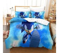 Sonic Housse De Couette D Imprim¿¿ Game Characters- Parure De Lit Microfibreavec Fermeture ¿¿Clair, Housse Couette Imprim¿¿ Avec Taies D'oreiller Single£¿