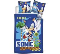 Sonic Nintendo - Parure de lit enfant 1 place - Housse de Couette 140x200 cm et une Taie d’oreiller 63x63 cm.
