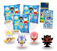 Sonic the Hedgehog Lot de 3 figurines de collection avec clips | Sonic Series 4 Boîtes mystérieuses avec mini figurines porte-clés et autocollants, plus | Breloques de sac à dos Sonic The