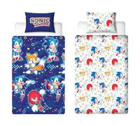 Sonic The Hedgehog Parure de lit Simple Officielle avec Housse de Couette réversible Double Face avec taie d'oreiller Assortie Bleu avec queues et Phalanges