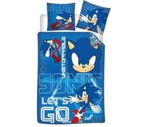 Aymax Parure de lit Sonic Le Hérisson – Housse réversible 140x200 cm, taie 65x65 cm – Bleu