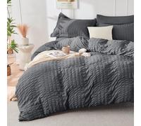 Sonive Ensemble de Literie 260x220cm 3 pièces Seersucker Certifié Oeko-Tex | Housse de Couette avec Fermeture Éclair, Set Microfibre 1x260x220 + 2x50x70 Gris