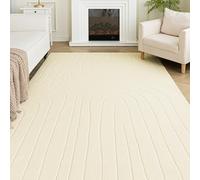 Sonive Tapis de Cuisine Motif Lignes, Résistant à l'eau, Antidérapant, Lavable, Moelleux pour Intérieur/Extérieur (Salon, Chambre, Chambre d'enfant) 160x230 cm Beige