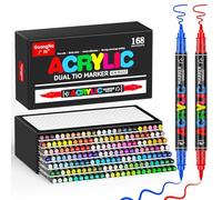 Sonlaryin 168 Couleurs Feutre Acrylique Double Pointe(Fine et Pinceau), Marqueur Peinture Acrylique Pinceau Pour Papier, Verre, Galet, Métal, Plastique, Bois, Oeuf, Céramique, Textile