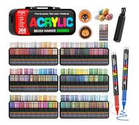 Sonlaryin 366 Couleurs Feutre Acrylique, Marqueur Acrylique Pinceau 1-5mm | Séchage Rapide, étanche à l'eau, Marqueur Acrylique Pour Papier, Verre, Galet, Métal, Plastique, Bois, Céramique, Textile