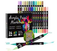 Sonlaryin Feutre Acrylique 48 Couleurs 24 Pièces, Marqueur Peinture Acrylique Double Pointe, Marqueur Acrylique pour peinture rupestre, bricolage, céramique, verre, toile, bois, Textile