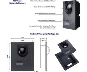 Sonnette avec caméra anthracite/argent , 2MP, 180°, App, Hybrid IP - 2-fils : Anthracite : Sans boîtier Montage : Sans boîtier Sonnette de porte Couleur : Anthracite