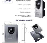 Sonnette avec caméra anthracite/argent , 2MP, 180°, App, IP hybride - 2 fils : Argent : Boîtier apparent Montage : Boîtier apparent Sonnette de porte Couleur : Argent