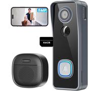 sonnette de porte 5MP 2K avec caméra Sans fil Vidéo Doorbell WLAN avec gong 2,4GHz WLAN, Inclus sonnette d'intérieur, carte mémoire 64GB