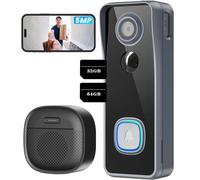 sonnette de porte 5MP 2K avec caméra sans fil Video Doorbell WLAN avec gong, détection de mouvement intelligente AI, 32&64GB