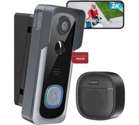 Sonnette de porte avec caméra Sonnette de porte vidéo sans fil 2K avec carte 32G 2,4 GHz WLAN