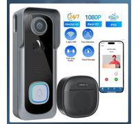 Sonnette de porte vidéo à batterie avec caméra, 2K FHD WLAN Battery Video Doorbell, IP65 résistant aux intempéries, vision nocturne