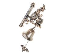 Sonnette gothique d'Halloween en résine sculptée de sorcière durable Carillon en métal pour un montage facile Entrée Sonnette de sorcière Noir mat