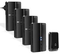 Sonnette sans fil, 4 récepteurs, sans piles, avec LED, noire