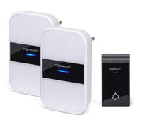 Aigostar Kit de sonnette de porte sans fil : 1 émetteur, 2 récepteurs, 36 mélodies, IP44, blanc