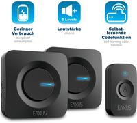 Sonnette sans fil avec 2 récepteurs Sonnette sans fil 52 mélodies Affichage LED Indice de protection IP56 Noir