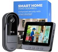 Sonnette sans Fil avec Camera 1080P Visiophone sans Fil Exterieur étanche avec écran IPS de 4.3 Vision Nocturne Audio Bidirectionnel Sécurité à Domicile sans Abonnement sans APP sans WiFi Caméra 170°