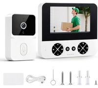Sonnette sans Fil avec Caméra - Écran 4.3″ IPS, Portée 150m, Pas de WiFi ni Application, Vision Nocturne, Audio Bidirectionnel, IP63 Étanche, Enregistrement Local Jusqu’à 256Go, 14 Langues