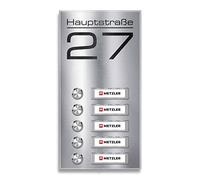 Sonnette sans fil en saillie Metzler pour immeubles - inox V2A - plaques nominatives interchangeables - gravure incluse (nom de rue) - bouton-poussoir LED au choix - 5 boutons | Tara M5