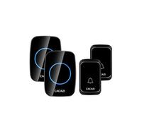 Sonnette Sans Fil Etanche IP44, 300M Kit de Carillon avec 2 Récepteur 2 Bouton-Poussoir et 58 Carillons Musique, Voix 20-85dB - Noir